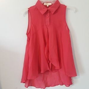 Coral Flowy Button-down Collared Top